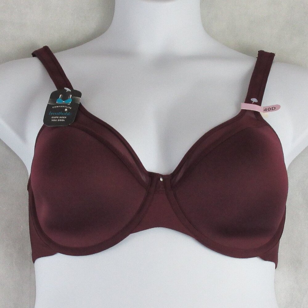 Bali Women's Comfortable Breathable Underwire T-Shirt Bra, Dark Wine Red, 40D